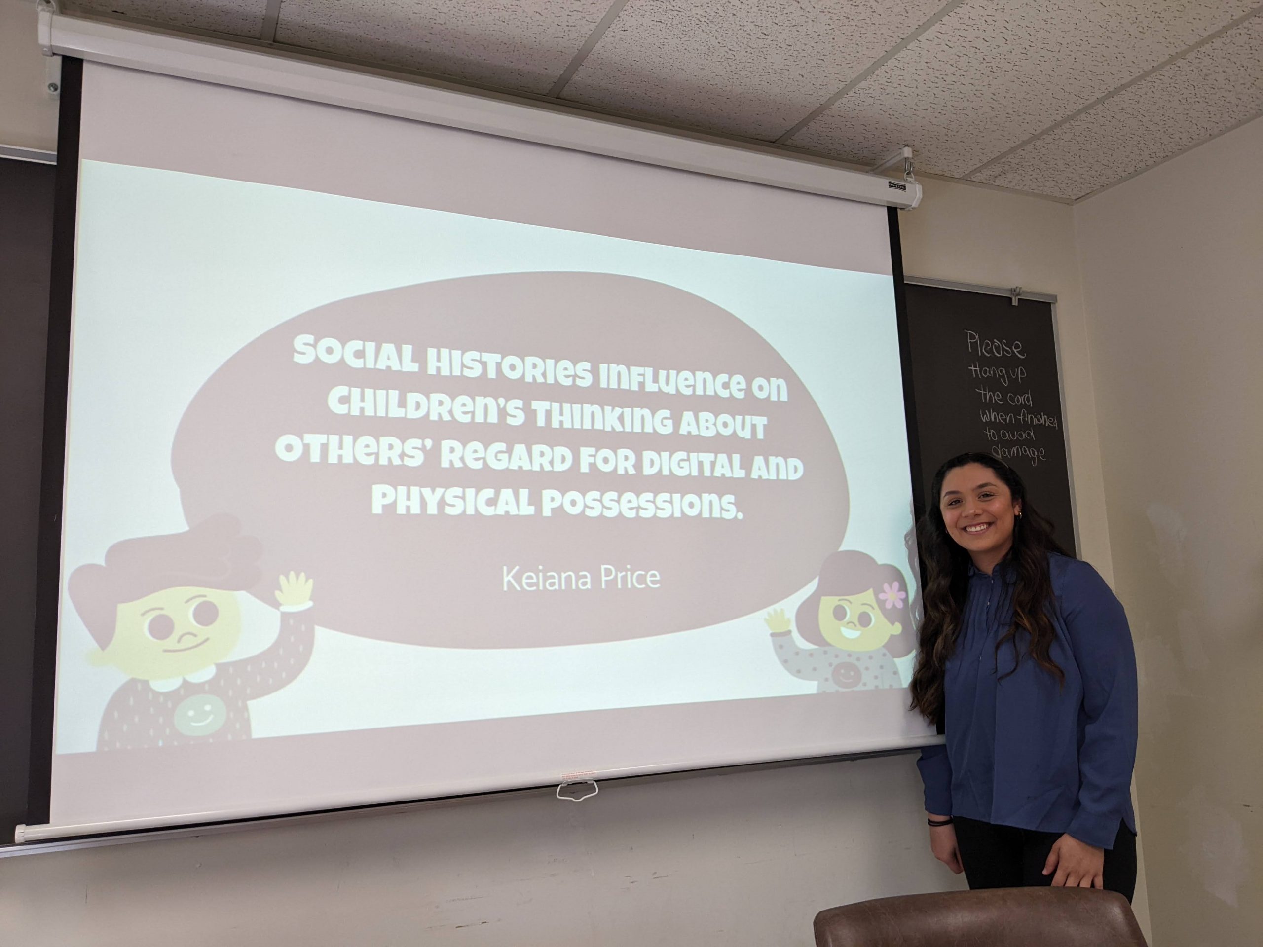 Photo of Keiana Price and her thesis title slide