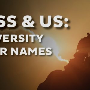 Stress and Us: Life adversity by other names. Two people work together to pull a third up a mountain with the sun setting in the distance.