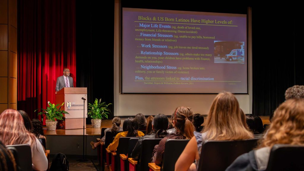Dr. David R. Williams of Harvard University delivers the keynote address at the Harriet Elliott Lecture Series.